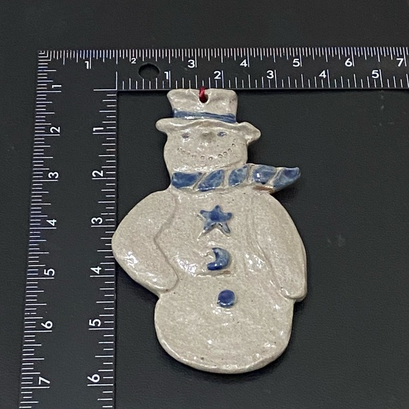 Vintage ROWE Pottery Salt Glazed Snowman Holiday Christmas Ornament - Picture 3 of 12